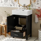 Black Modern Bathroom Vanity with Ceramic Sink, Solid Wood Frame，Storage Drawer