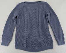 Tommy Hilfiger Boat-Neck Preppy Cable Knit Sweater Blue Size Medium Womens