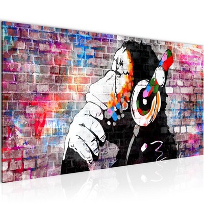 Wandbilder XXL Wohnzimmer Banksy-Style Street Art Graffiti Loft Bunt 100 x 40 cm