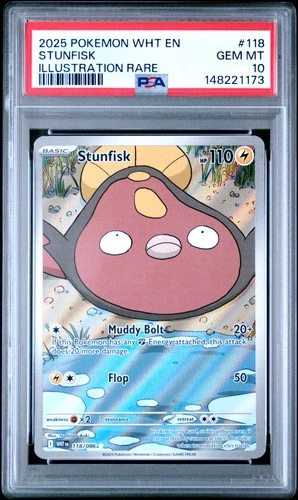 2025 POKEMON WHT EN-WHITE FLARE ILLUSTRATION RARE #118 STUNFISK PSA 10