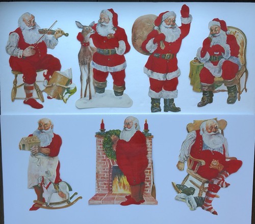 Lot of 7 Peck Christmas Die Cut Santa w/ FLOCKED Velvet Vintage ‘70s Rare