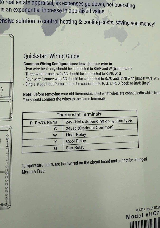 Landlord Thermostat by Chicago Controls HC7174 Tamper Proof Heat to 71 AC to 74 - Image 3 of 3