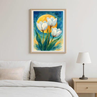 Ätherische Aquarell Tulpen Drucke 3er Set | Mondschein Blumen Wandkunst Dekor