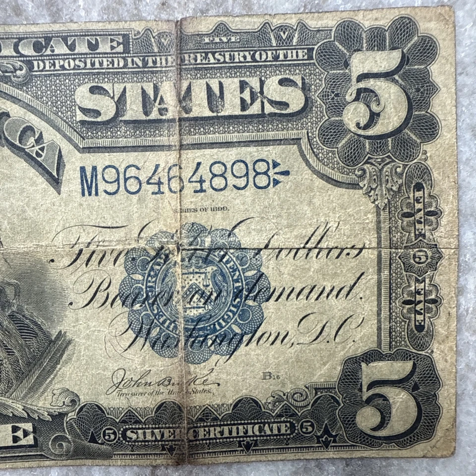 1899 $5 Silver Certificate Indian Chief Circulated Fr#279 (Elliot/Burke) - Image 4 of 4