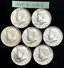 40% Silver Kennedy Half Dollars, 1968 D, 7 Coins, Circulated  (Ref. K68 1)
