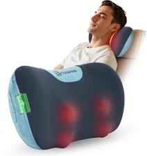 Cordless Neck Back Massager Heat Rechargeable Deep Tissue Kneading Pillow