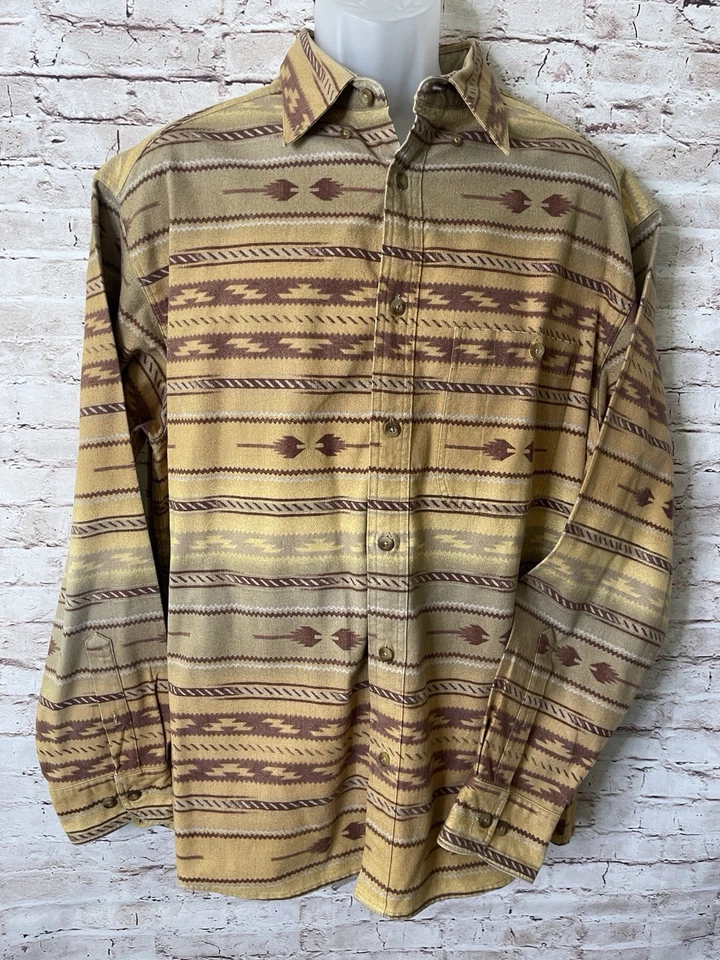 Cabela's Chamois Deerskin Soft Flannel Button Shirt Mens Aztec Southwestern L - Image 2 of 4