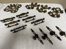 LOT 20 VINTAGE Oiled Brass Ornate Drawer Bail Pulls Handles Knobs w/ Screws