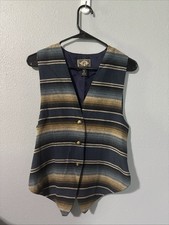 90s Vintage Express Blue Tan Southwestern Style Women's Vest Sz XS Woven Boho