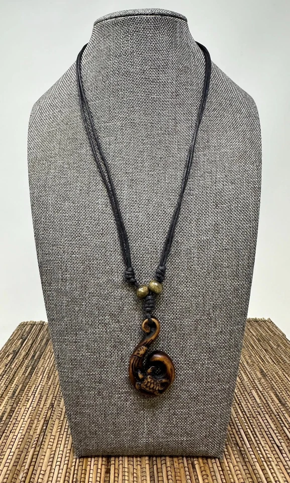 Wave Pendant Necklace – Turtle Carving | Resin Surfer Boho Jewelry Adjustable 18 - Image 3 of 4