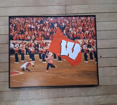 #ad #ad Wisconsin Badgers Field Flag Run Framed Football Photo Print $16.02