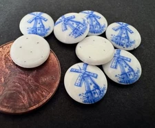 Vintage 10mm Blue & White Windmill Limoges Glass Cabs Japan 8