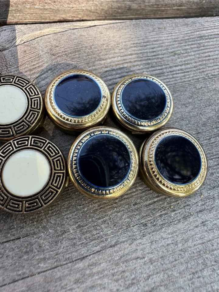 Vintage Button Jackets Covers Lot 8 Brass Gold Toned Enamel White Blue Glamour - Image 3 of 4