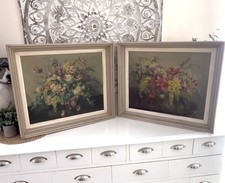 2 x Vintage Vernon Ward Pictures, Florals Flowers Original Frame Mid Century 