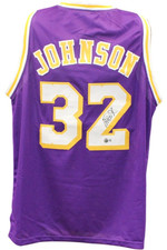 Maglia Magic Johnson autografata/firmata stile professionale taglia XL viola Beckett W 55360