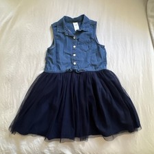 Oshkosh Girls 4t Sleeveless Denim Tulle Dress Navy Blue Button Front
