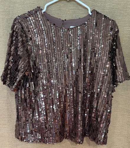 LOFT Damen Pailletten Top Kurzarm Größe Medium Petite Braun Neu mit Etikett