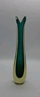 MCM Murano Sommerso Green & Yellow Art Glass Split Top Bud Vase 11¾"