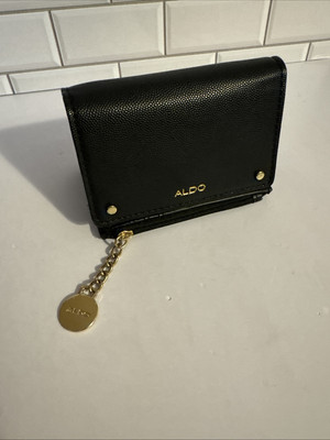 Aldo Womens Wallet Black Gold Tone Hardware Card Slots Coin Pocket