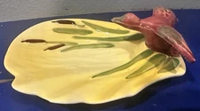 Ohio Pottery Zanesville Tray Duck Reeds Dish Trinket Jewelry Ceramic Yellow 5"