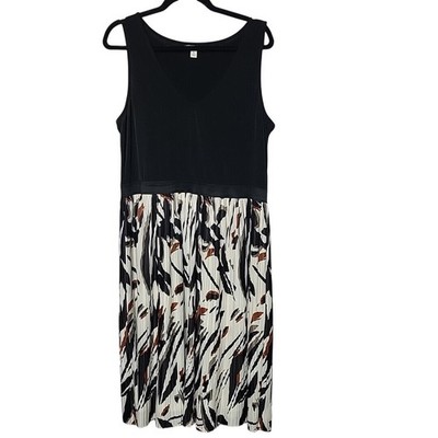 Catherines Est 1946 Womens XL Black V-Neck Pleated Abstract Print Midi Dress