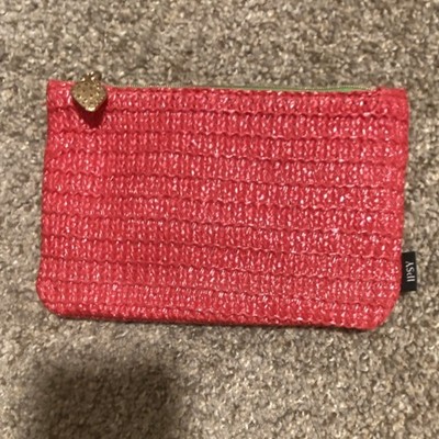 Ipsy Pink Textured Makeup Bag Gold Heart Zipper with Fabric Cosmetic Pouch