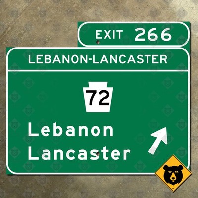 Pennsylvania Turnpike exit 266 Lebanon Lancaster highway road sign 18x15
