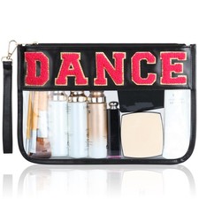 Clear Makeup Bag Chenille Letter Patch Cosmetic Toiletry Zipper Dance Gift