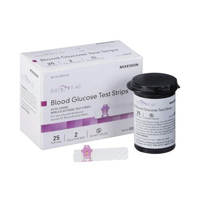 McKesson Quintet AC Blood Glucose Test Strips - 25 Count (Pack of 2), White 