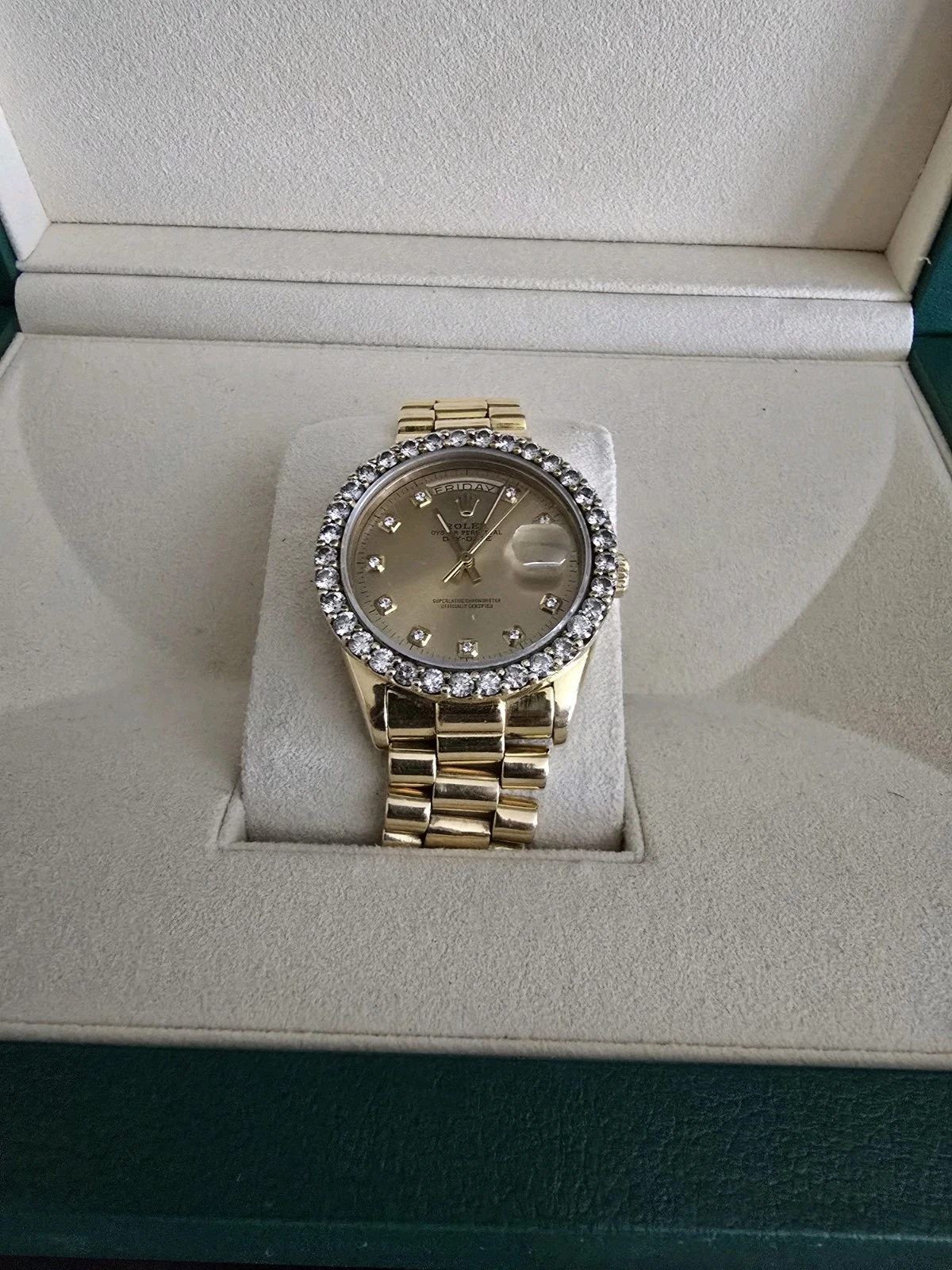 Rolex DAY-DATE President 36mm 18K Yellow Gold Mens Watch Diamond Ref 18038