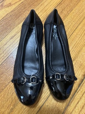 AGL 37.5 / US 7.5 Monika Cap Toe Ballet Flats Black Leather Buckle Strap Slip On