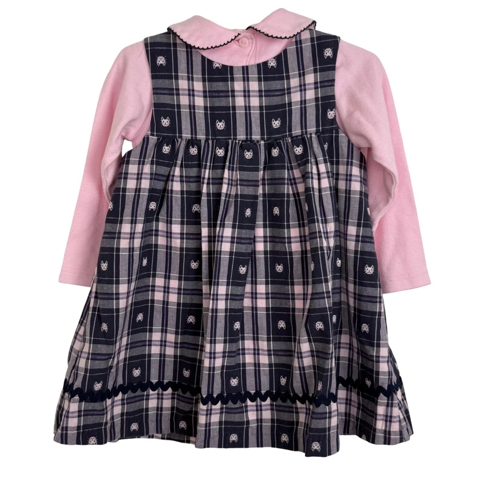 Conjunto de Vestido Jersey Sophie Rose Niño Pequeño 24M Cuadros Apliques Gato Rosa Otoño Conjunto Foto 2 de 4