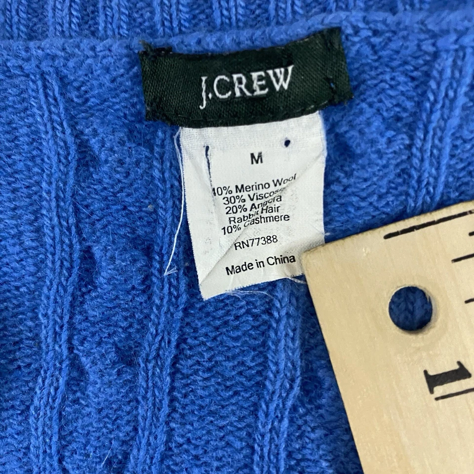 J. Suéter CREW Talla M Tejido Azul Lana Merino Cachemira Angora Pelo de Conejo Cárdigan Foto 3 de 4