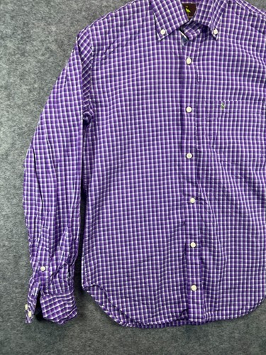 TAILORBYRD Shirt Mens Small Purple Check Green Flamingo Button Up Long Sleeve - Picture 3 of 11