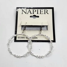 Nwt Napier Silver Tone Cubic Zirconia Earrings Hoops Colircle Cz