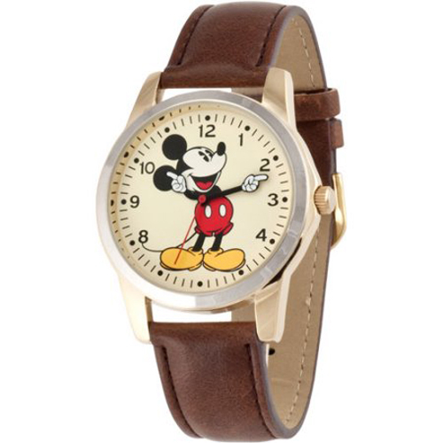 Disney Unisex Mickey Mouse Oversized Molded-Hands Brown Watch, Simulated-Leather - Afbeelding 1 van 1