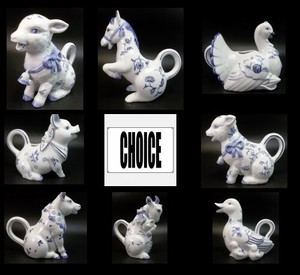 Country-Friends-Franklin-Mint-Creamer-Pitcher-Blue-Porcelain-Cat-Cow-Your-Choice