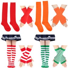 Over Knee Arm Warmer Striped Fingerless Gloves Set High Long Socks Women Child