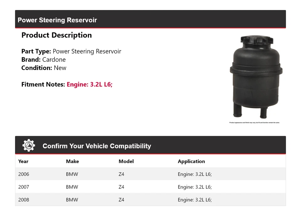 适用于 2006 - 2008 宝马 Z4 3.2L L6 动力转向水库 Cardone 2007 — 第 2/4 张图片