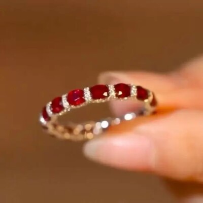 2.50Ct Oval Cut Created Ruby & Diamond 14K White Gold Plated Paved Eternity Ring