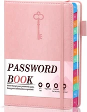 Password Keeper Book with Colorful Alphabetical Tabs, Hardcover Log Book Pink