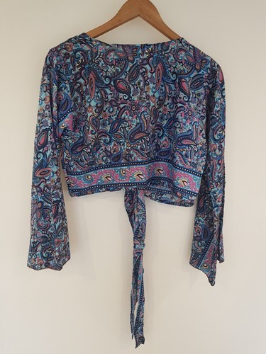 Blue Top Shrug Bolero Cropped Hippie Festival Indian Boho Vintage Retro Party - Picture 10 of 15