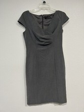 Ellen tracy Grey Faux Wrap Pleated Dress Cap Sleeve Size 6