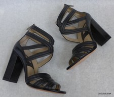 MICHAEL KORS Black ALL Leather Open Toe Block Heel Caged Ankle Booties Size 36