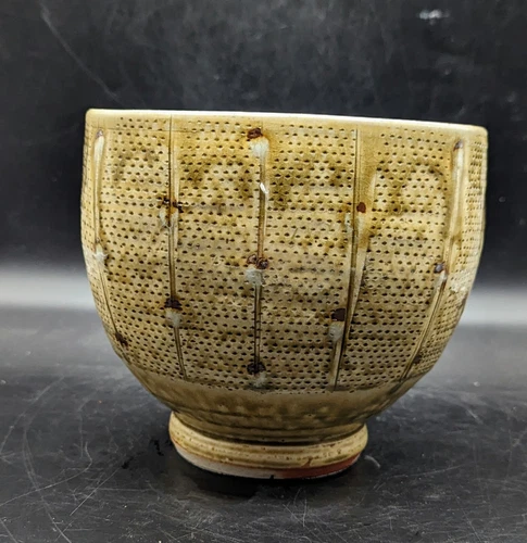 Vintage Studio Art Pottery 6.5" Brown Vase Bowl Drip Glaze Signed NS