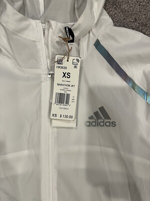 Adidas Marathon Running Jacket Reflective Water White Mens Size XS