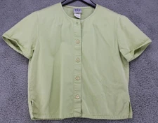 Better Than Basic Top Women's Size S Blouse Button Up Short Sleeve Green