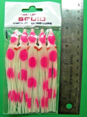 4-1/2'' Octopus Squid Challenger Saltwater Trolling Lure Vinyl Skirt Glow 5 Pack