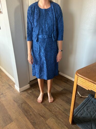 Vintage 60er Jahre Caledonia schickes blaues Partykleid mit Jacke Größe 8/10 Draper's