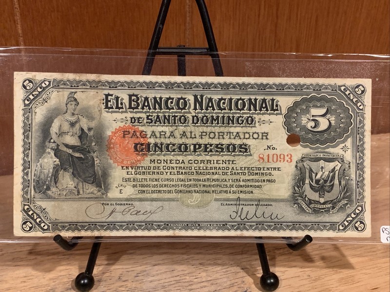 Dominican Republic 5 Pesos Banco Nacional De SD PS132 ND 1889 2 Yr Type +Signed+